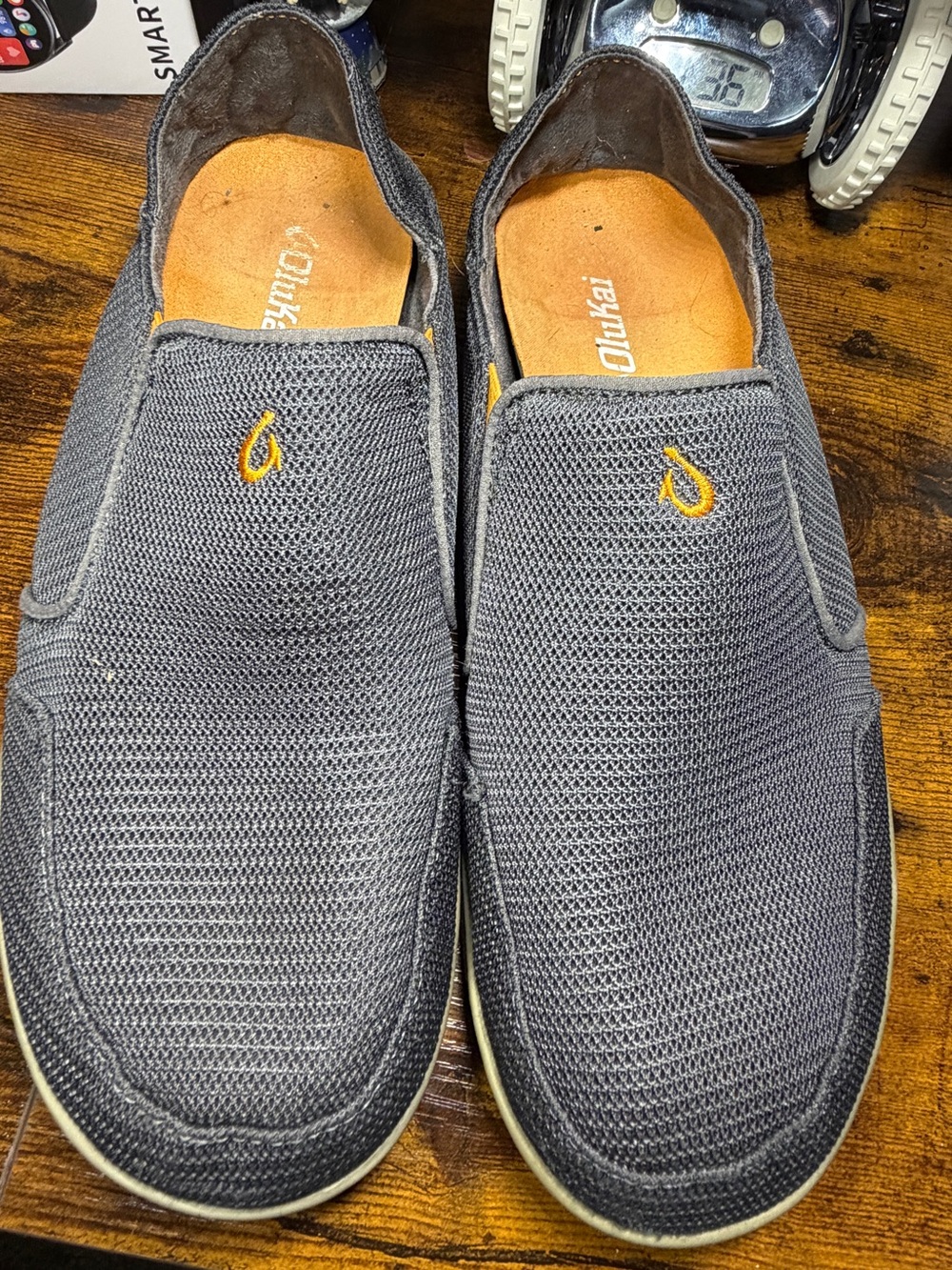 OluKai Men's Slip-On Mesh Casual Shoes in Gray with Yellow Accent